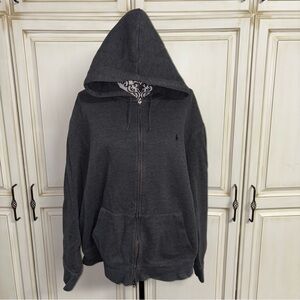 Polo by Ralph Lauren Size XXL Grey Full-Length Zipper Front Hooded Sweatshirt
